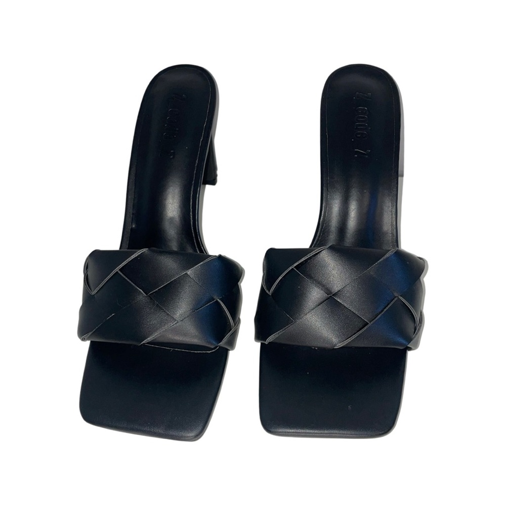 Black Vegan Woven Heeled Mules